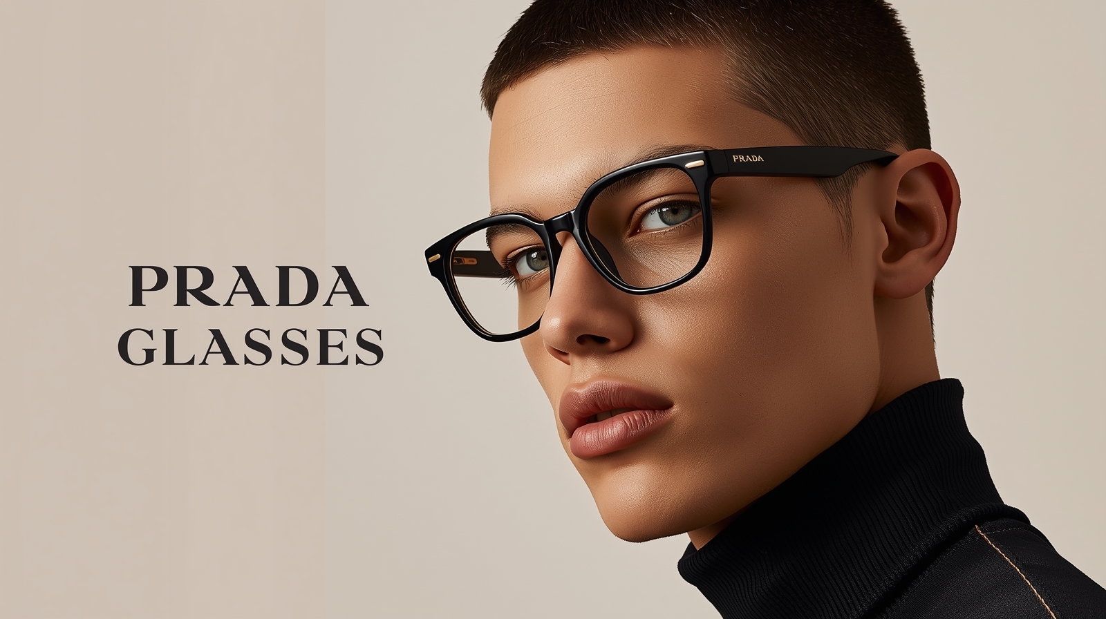 Studio shot of Prada eyewear in neutral tones